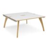 Fuze back to back desks 1600mm x 1600mm with oak legs white underframe white top with oak edging - FZ1616-WH-WO