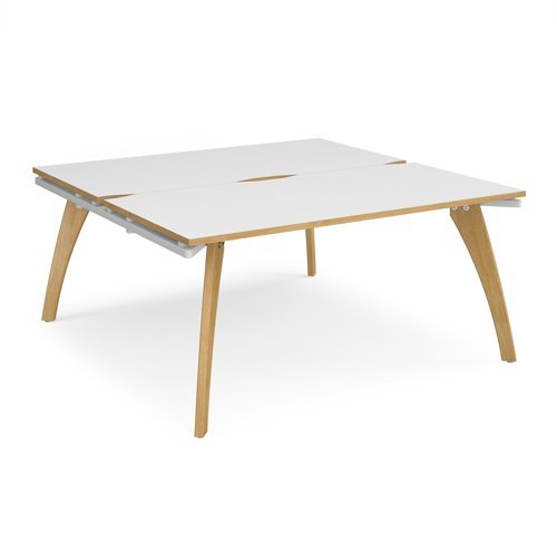 Fuze back to back desks 1600mm x 1600mm with oak legs white underframe white top with oak edging - FZ1616-WH-WO