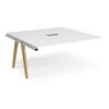 Fuze boardroom table add on unit 1600mm x 1600mm with central cutout 272mm x 132mm with oak legs white underframe white top - FZBT1616-AB-CO-WH-WH