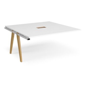 Fuze boardroom table add on unit 1600mm x 1600mm with central cutout 272mm x 132mm with oak legs white underframe white top - FZBT1616-AB-CO-WH-WH