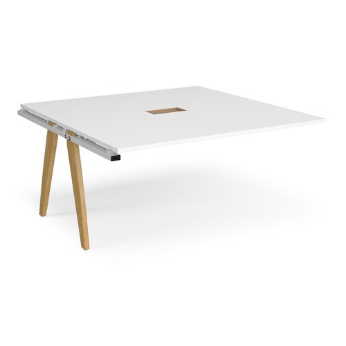 Fuze boardroom table add on unit 1600mm x 1600mm with central cutout 272mm x 132mm with oak legs white underframe white top - FZBT1616-AB-CO-WH-WH
