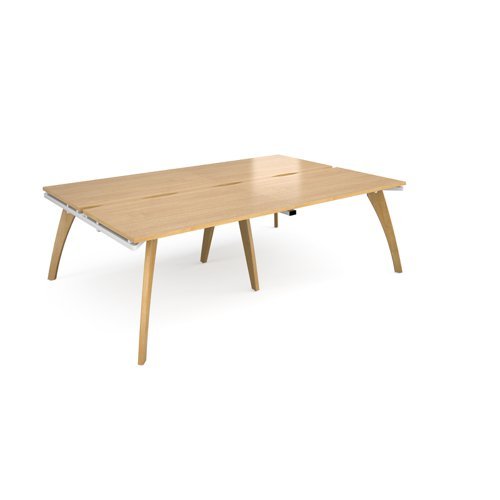 Fuze double back to back desks 2400mm x 1600mm with oak legs white underframe oak top - FZ2416-WH-O