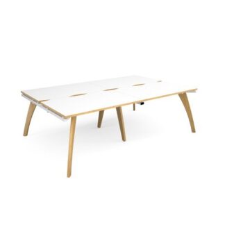 Fuze double back to back desks 2400mm x 1600mm with oak legs white underframe white top with oak edging - FZ2416-WH-WO