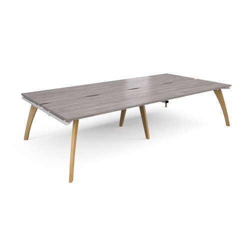 Fuze double back to back desks 3200mm x 1600mm with oak legs white underframe grey oak top - FZ3216-WH-GO