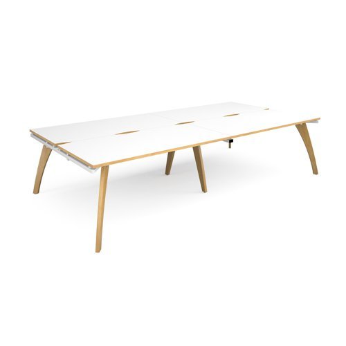 Fuze double back to back desks 3200mm x 1600mm with oak legs white underframe white top with oak edging - FZ3216-WH-WO