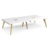 Fuze rectangular boardroom table 3200mm x 1600mm with 2 cutouts 272mm x 132mm with oak legs white underframe white top - FZBT3216-CO-WH-WH
