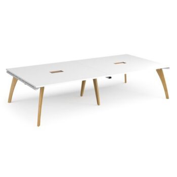 Fuze rectangular boardroom table 3200mm x 1600mm with 2 cutouts 272mm x 132mm with oak legs white underframe white top - FZBT3216-CO-WH-WH