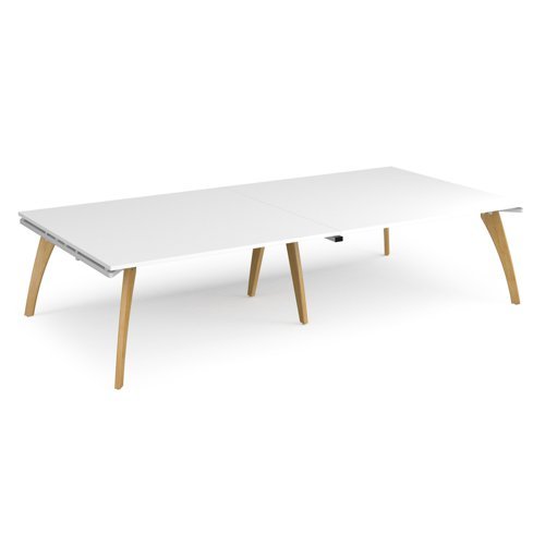 Fuze rectangular boardroom table 3200mm x 1600mm with oak legs white underframe white top - FZBT3216-WH-WH