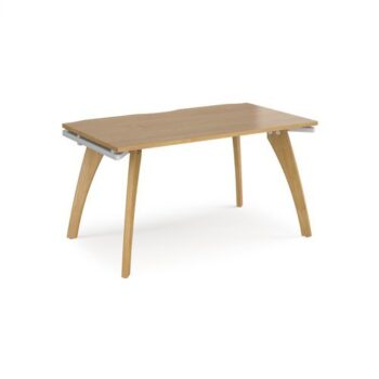 Fuze single desk 1400mm x 800mm with oak legs white underframe oak top - FZ148-WH-O