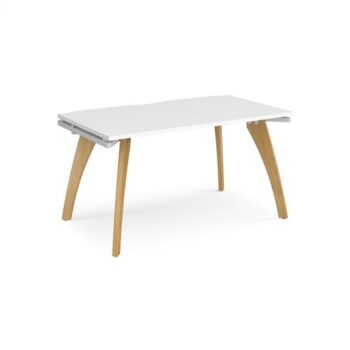 Fuze single desk 1400mm x 800mm with oak legs white underframe white top - FZ148-WH-WH