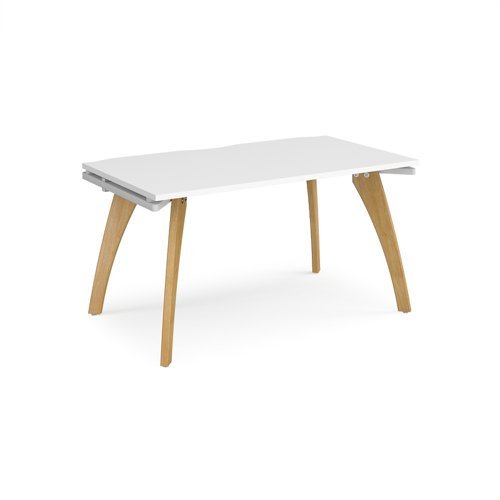 Fuze single desk 1400mm x 800mm with oak legs white underframe white top - FZ148-WH-WH