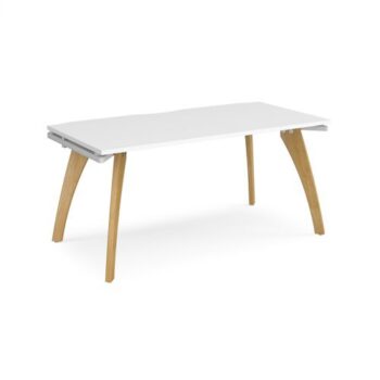 Fuze single desk 1600mm x 800mm with oak legs white underframe white top - FZ168-WH-WH