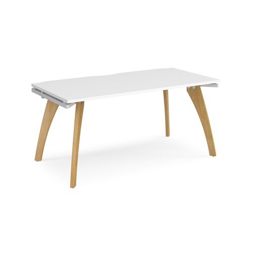 Fuze single desk 1600mm x 800mm with oak legs white underframe white top - FZ168-WH-WH