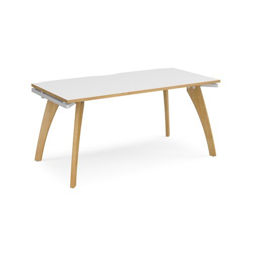 Fuze single desk 1600mm x 800mm with oak legs white underframe white top with oak edging - FZ168-WH-WO