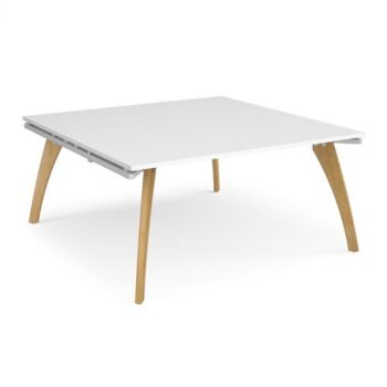 Fuze square boardroom table 1600mm x 1600mm with oak legs white underframe white top - FZBT1616-WH-WH