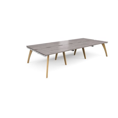 Fuze triple back to back desks 3600mm x 1600mm with oak legs white underframe grey oak top - FZ3616-WH-GO