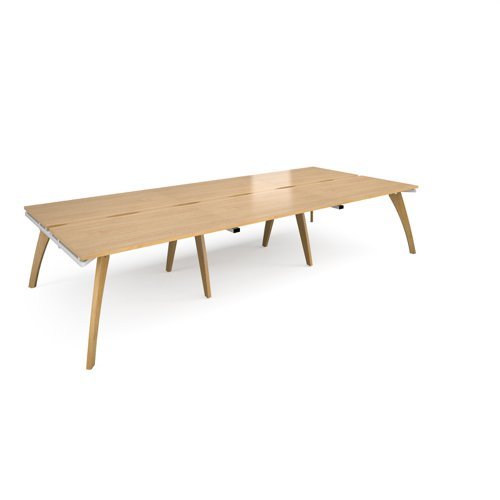 Fuze triple back to back desks 3600mm x 1600mm with oak legs white underframe oak top - FZ3616-WH-O