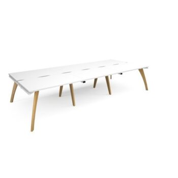 Fuze triple back to back desks 3600mm x 1600mm with oak legs white underframe white top - FZ3616-WH-WH