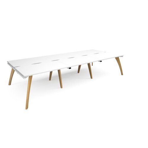 Fuze triple back to back desks 3600mm x 1600mm with oak legs white underframe white top - FZ3616-WH-WH