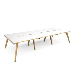 Fuze triple back to back desks 3600mm x 1600mm with oak legs white underframe white top with oak edging - FZ3616-WH-WO