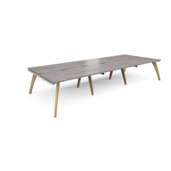 Fuze triple back to back desks 4200mm x 1600mm with oak legs white underframe grey oak top - FZ4216-WH-GO