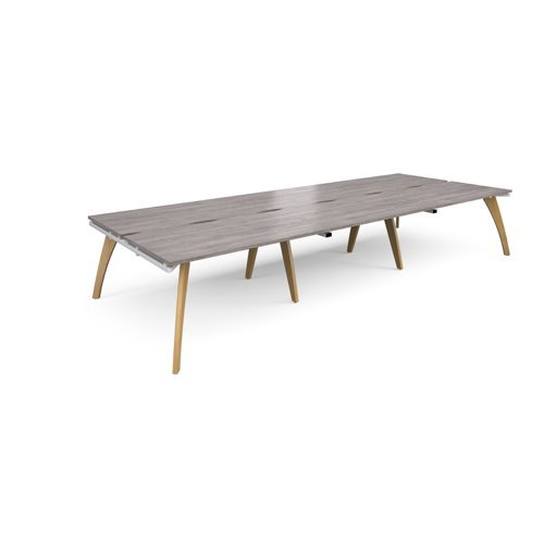 Fuze triple back to back desks 4200mm x 1600mm with oak legs white underframe grey oak top - FZ4216-WH-GO