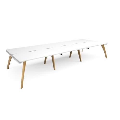 Fuze triple back to back desks 4200mm x 1600mm with oak legs white underframe white top - FZ4216-WH-WH
