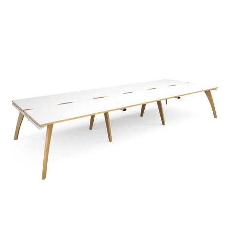 Fuze triple back to back desks 4200mm x 1600mm with oak legs white underframe white top with oak edging - FZ4216-WH-WO