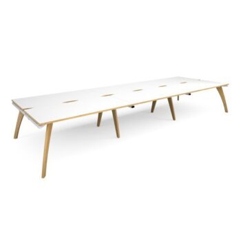Fuze triple back to back desks 4800mm x 1600mm with oak legs white underframe white top with oak edging - FZ4816-WH-WO