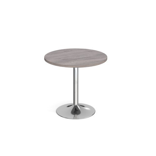 Genoa circular dining table with chrome trumpet base 800mm grey oak - GDC800-C-GO