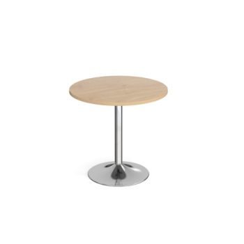 Genoa circular dining table with chrome trumpet base 800mm kendal oak - GDC800-C-KO