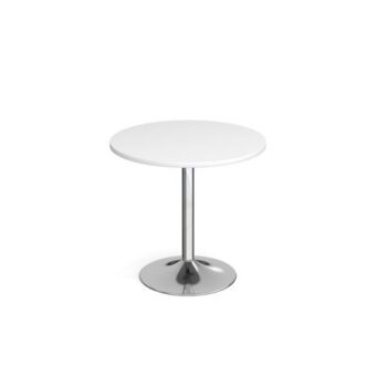 Genoa circular dining table with chrome trumpet base 800mm white - GDC800-C-WH