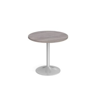 Genoa circular dining table with silver trumpet base 800mm grey oak - GDC800-S-GO