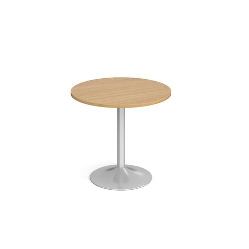 Genoa circular dining table with silver trumpet base 800mm oak - GDC800-S-O