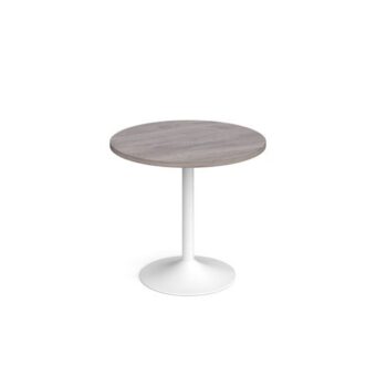 Genoa circular dining table with white trumpet base 800mm grey oak - GDC800-WH-GO