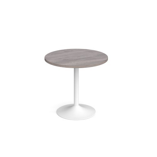 Genoa circular dining table with white trumpet base 800mm grey oak - GDC800-WH-GO