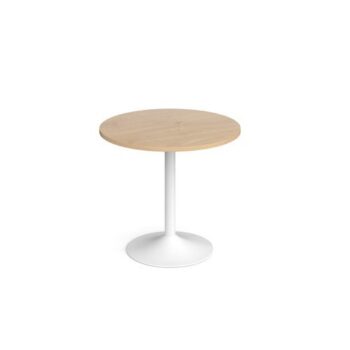 Genoa circular dining table with white trumpet base 800mm kendal oak - GDC800-WH-KO