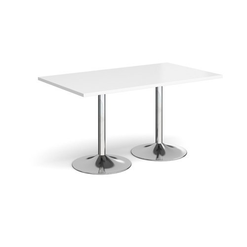 Genoa rectangular dining table with chrome trumpet base 1400mm x 800mm white - GDR1400-C-WH