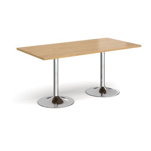Genoa rectangular dining table with chrome trumpet base 1600mm x 800mm oak - GDR1600-C-O