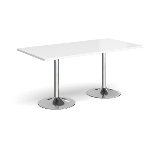 Genoa rectangular dining table with chrome trumpet base 1600mm x 800mm white - GDR1600-C-WH
