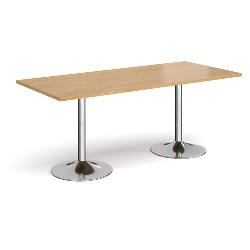 Genoa rectangular dining table with chrome trumpet base 1800mm x 800mm oak - GDR1800-C-O