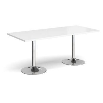 Genoa rectangular dining table with chrome trumpet base 1800mm x 800mm white - GDR1800-C-WH