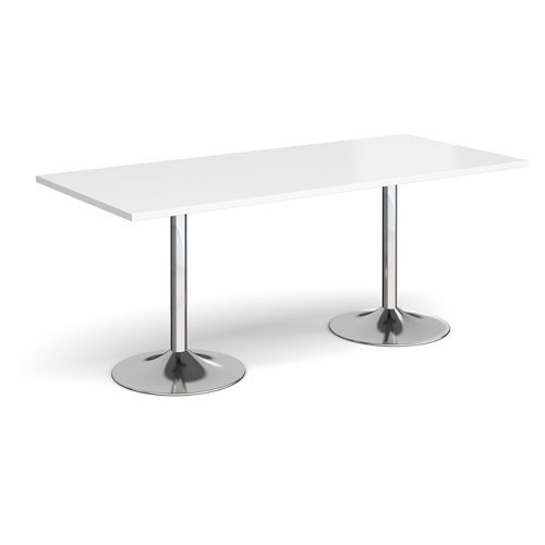 Genoa rectangular dining table with chrome trumpet base 1800mm x 800mm white - GDR1800-C-WH