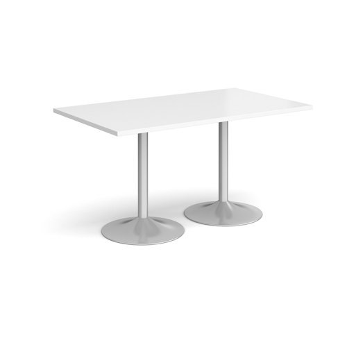 Genoa rectangular dining table with silver trumpet base 1400mm x 800mm white - GDR1400-S-WH