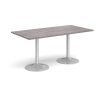 Genoa rectangular dining table with silver trumpet base 1600mm x 800mm grey oak - GDR1600-S-GO