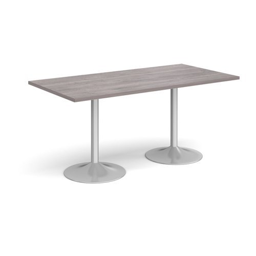 Genoa rectangular dining table with silver trumpet base 1600mm x 800mm grey oak - GDR1600-S-GO