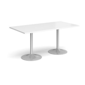 Genoa rectangular dining table with silver trumpet base 1600mm x 800mm white - GDR1600-S-WH