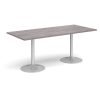 Genoa rectangular dining table with silver trumpet base 1800mm x 800mm grey oak - GDR1800-S-GO