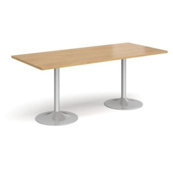 Genoa rectangular dining table with silver trumpet base 1800mm x 800mm oak - GDR1800-S-O