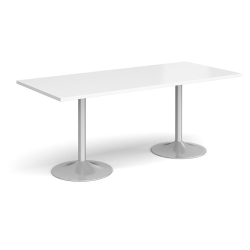 Genoa rectangular dining table with silver trumpet base 1800mm x 800mm white - GDR1800-S-WH
